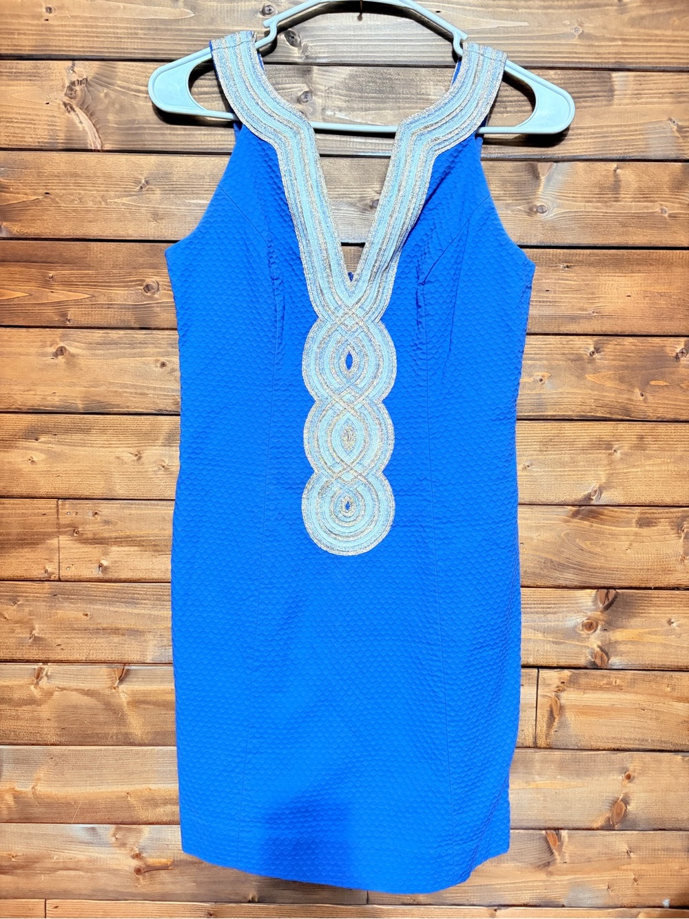 Lilly Pulitzer Valli Shift Dress Lapis Blue Golden Embroidery size 0